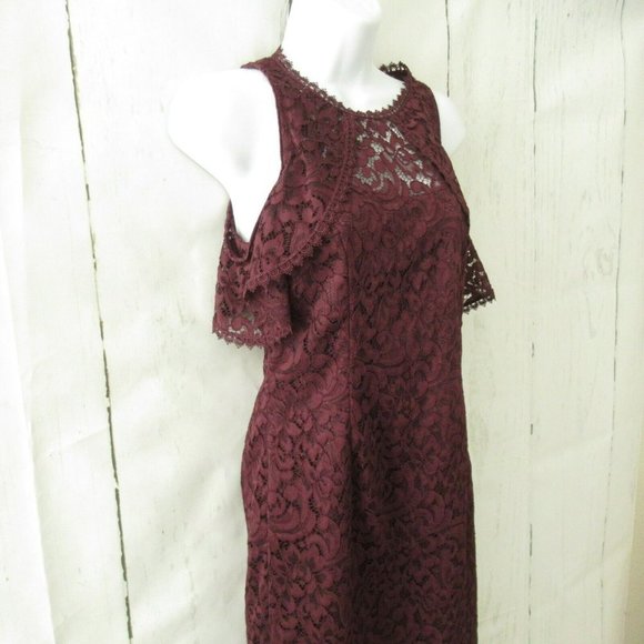 White House Black Market Dress 0 Purple Lace Ruffle - Picture 4 of 6